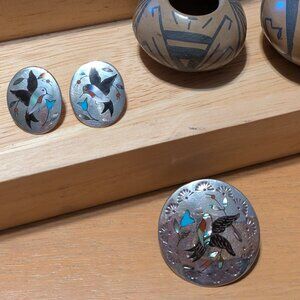 Sterling Native American Hummingbird inlay pendant/pin and/or earrings